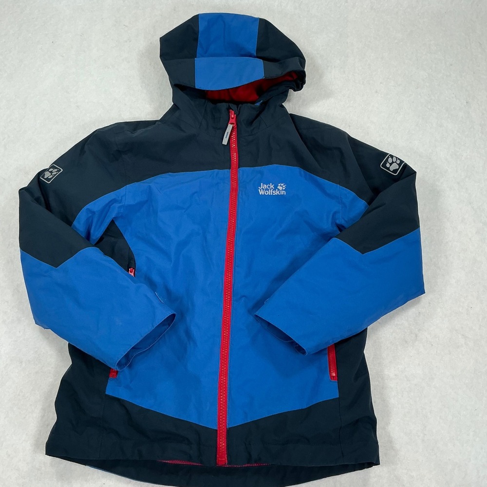 Jack Wolfskin Kids 3-in-1 Stormlock Jacket Blue Navy Colorblock Size EU 128